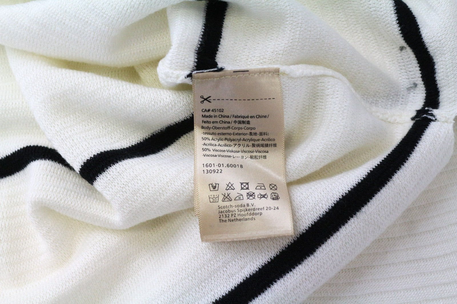 SCOTCH &amp; SODA Ams Couture vyriškas džemperis L dydžio balkšvas dryžuotas medvilninis megztinis 