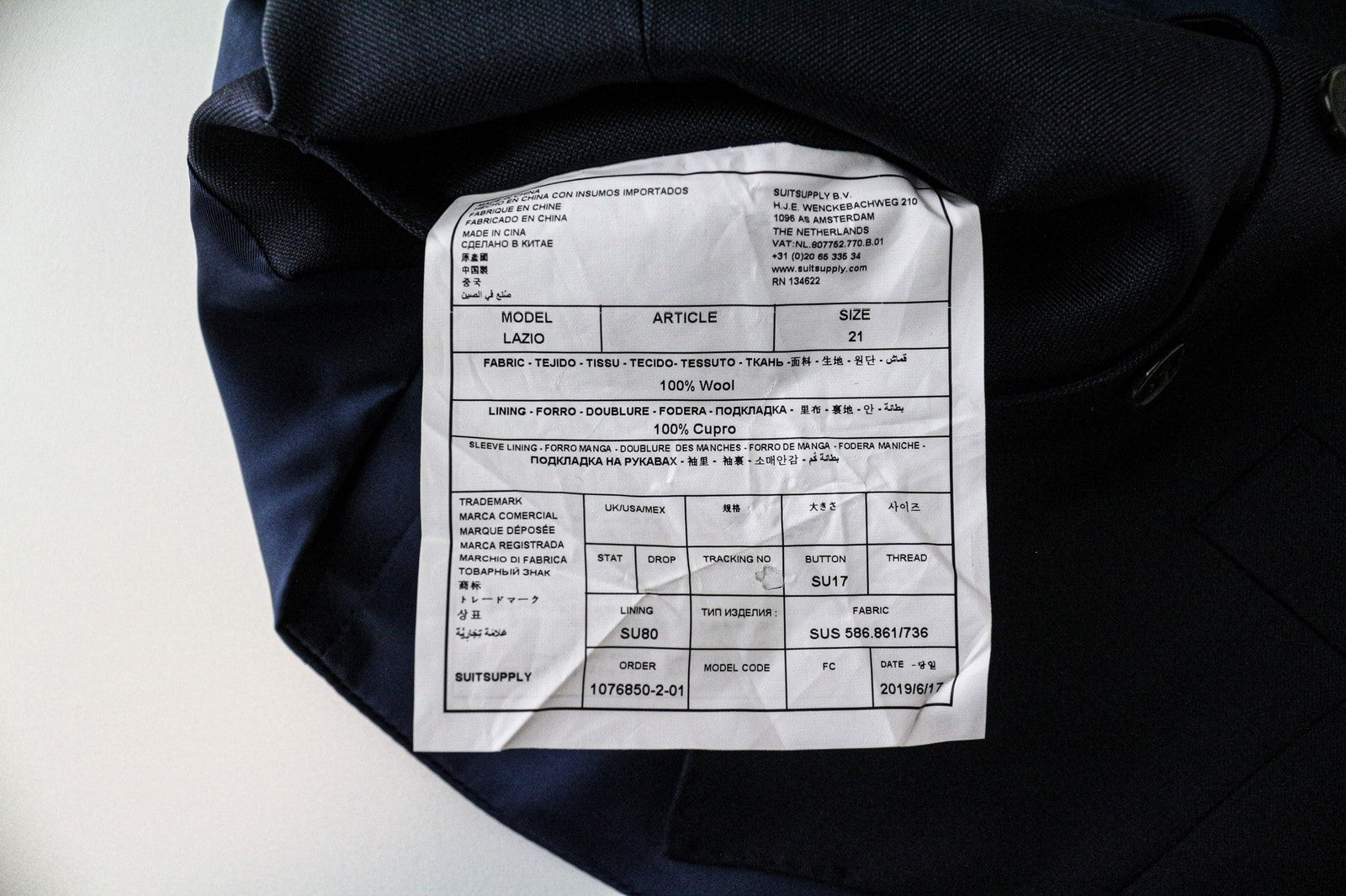 SUITSUPPLY Lazio vyriška liemenė 21 mėlyna, grynos vilnos, vienaeilė, oficiali 