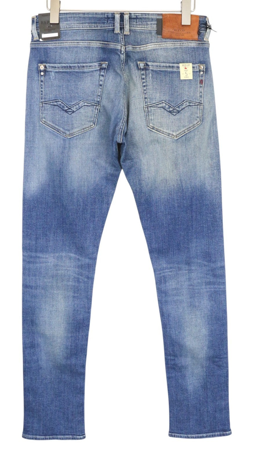 REPLAY Rob vyriški džinsai W30/L34 vidutinio mėlynumo, siaurėjantys, tamprūs, tiesaus kirpimo, su užtrauktuku 