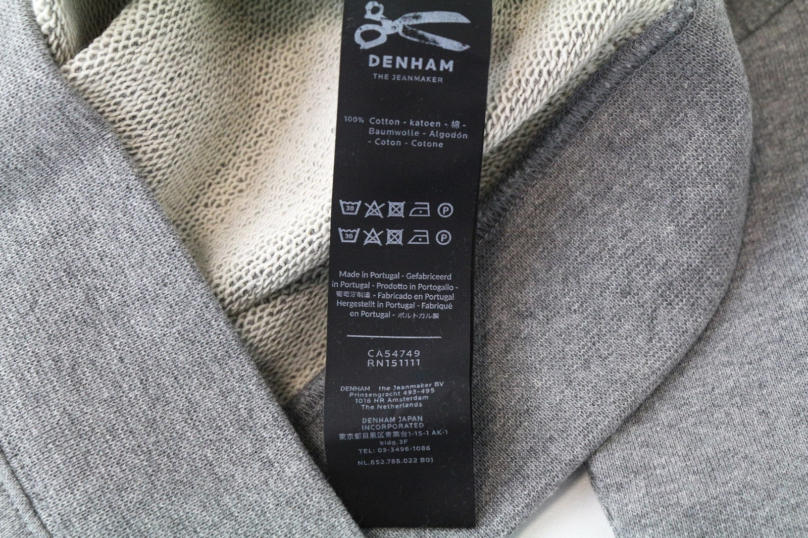 DENHAM vyriškas džemperis su pilku melanžu ir apvalia kaklo iškirpte, mėlynas, flisinis, S dydžio 