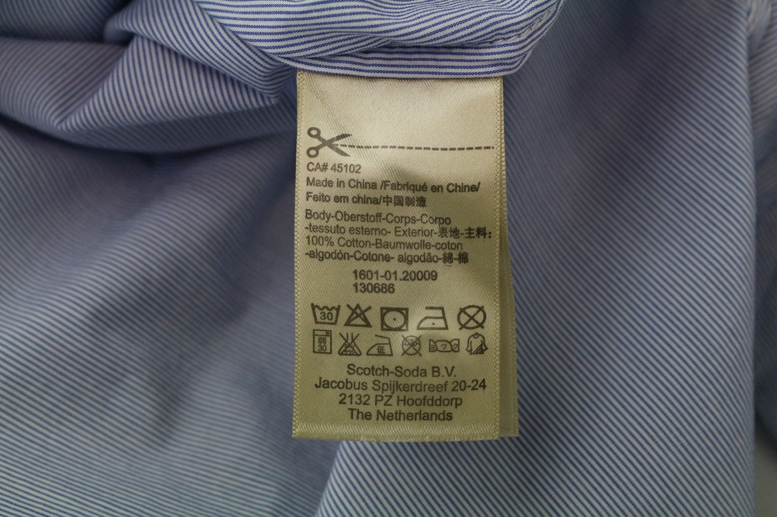 SCOTCH &amp; SODA vyriški marškinėliai šviesiai mėlyni medvilniniai dryžuoti ilgomis rankovėmis, klasikinio kirpimo 