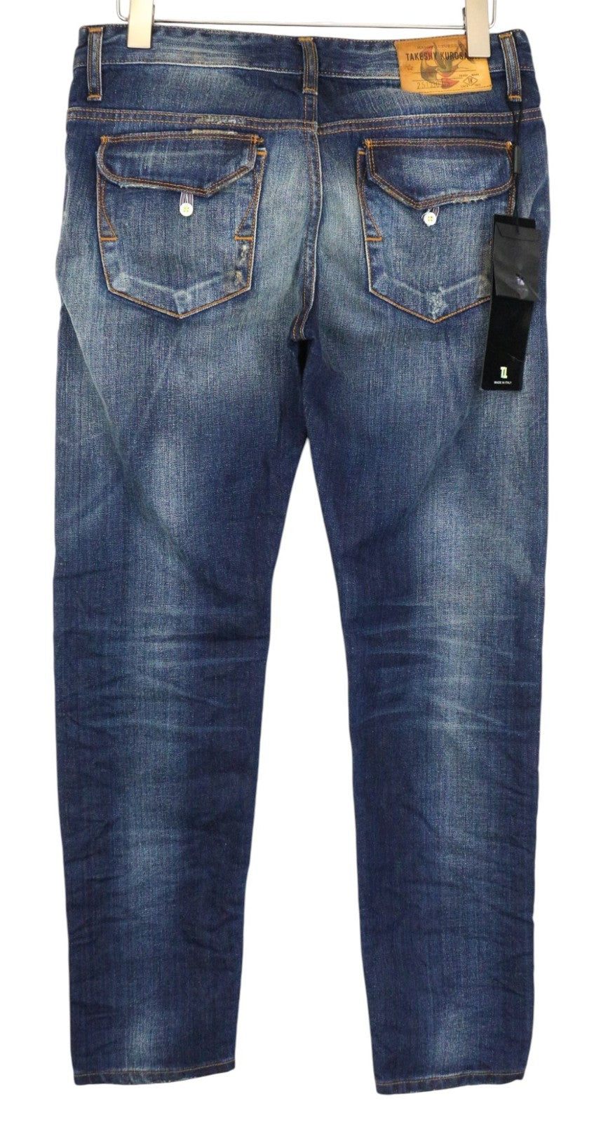 TAKESHY KUROSAWA Men's Jeans W32 Blue Cotton Aged Ripped Distressed Look Wash