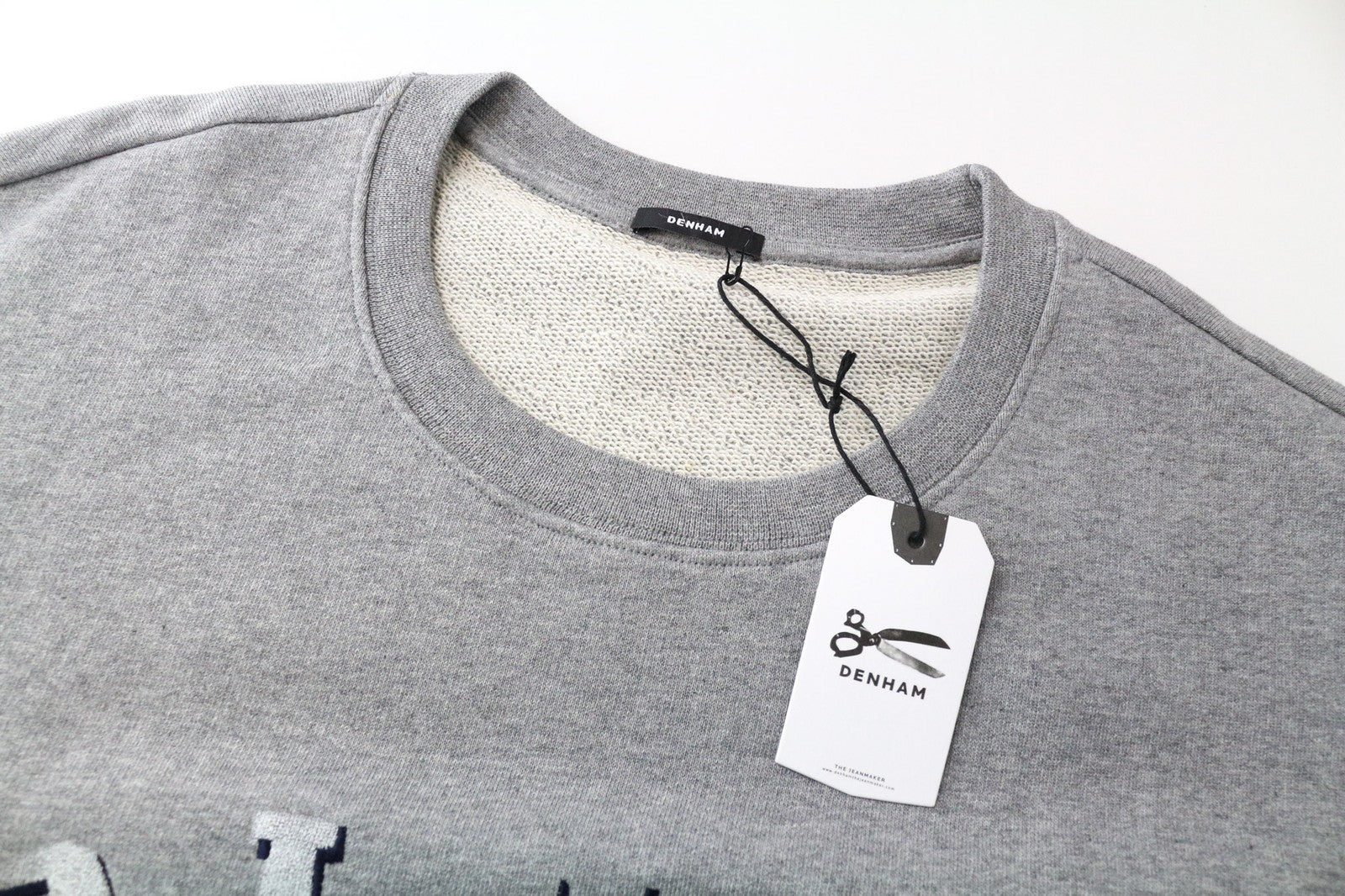 DENHAM vyriškas džemperis su pilku melanžu ir apvalia kaklo iškirpte, medvilniniai marškinėliai su paveikslėliais, mėlynas, S dydžio 