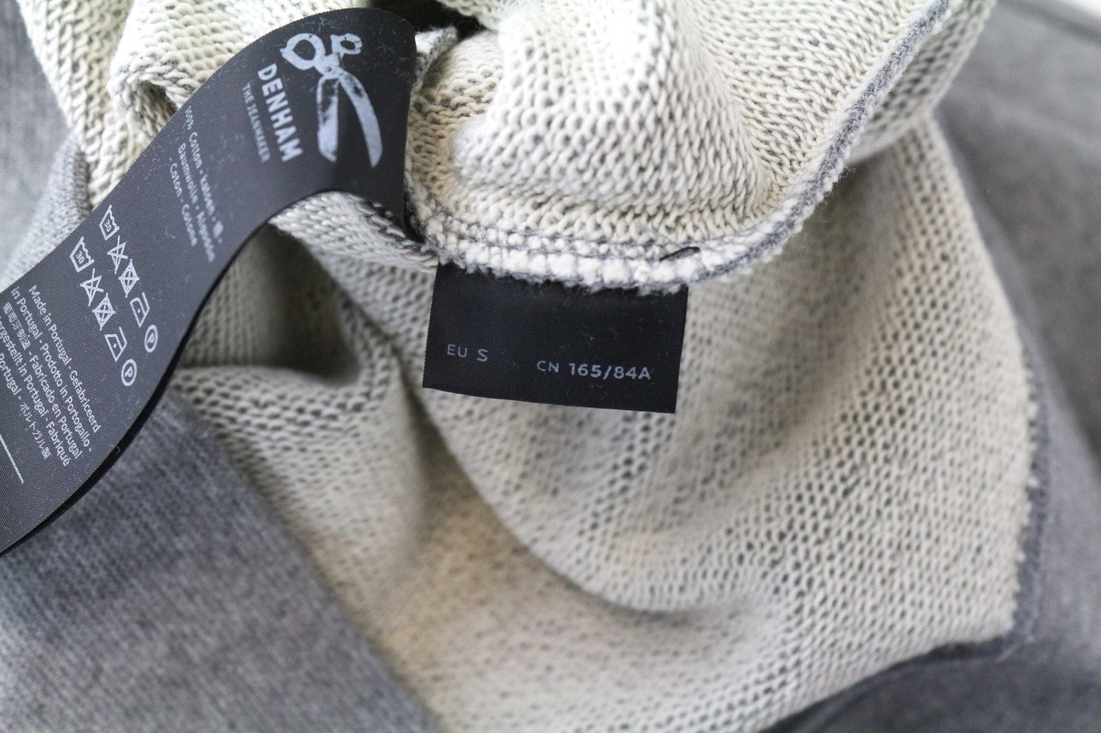 DENHAM vyriškas džemperis su pilku melanžu ir apvalia kaklo iškirpte, medvilniniai marškinėliai su paveikslėliais, mėlynas, S dydžio 