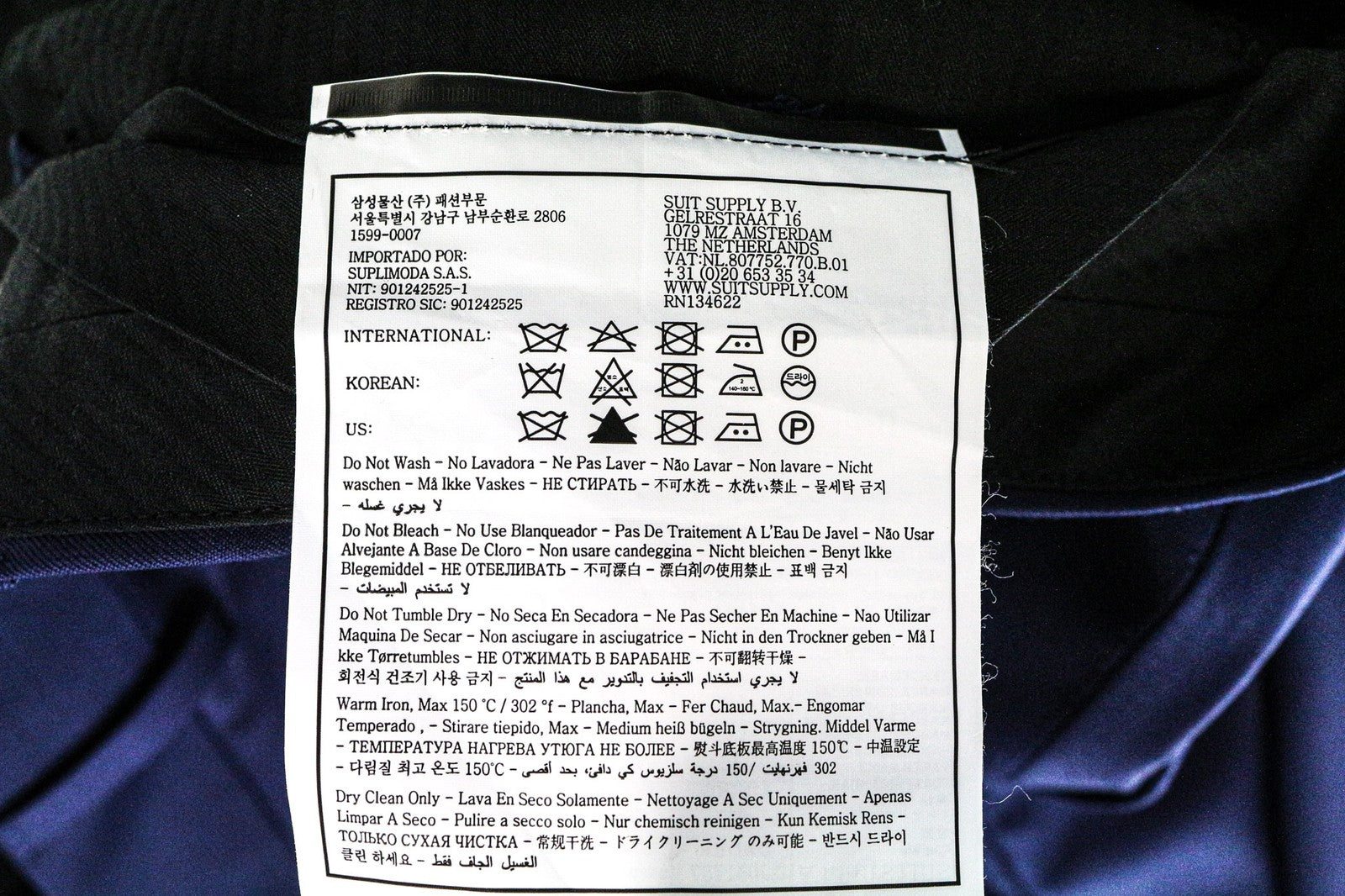 SUITSUPPLY Brescia Men's Trousers UK46L Blue Pure Wool Slim Classic Flat-Front