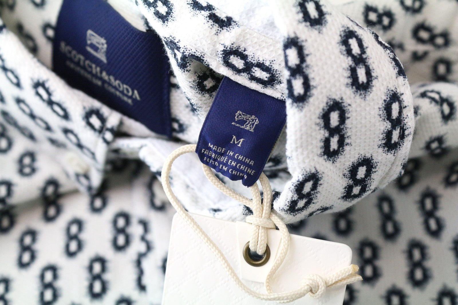 SCOTCH &amp; SODA vyriški marškinėliai M dydžio, mėlyni, raštuoti, medvilniniai, klasikiniai, su sagomis apykakle