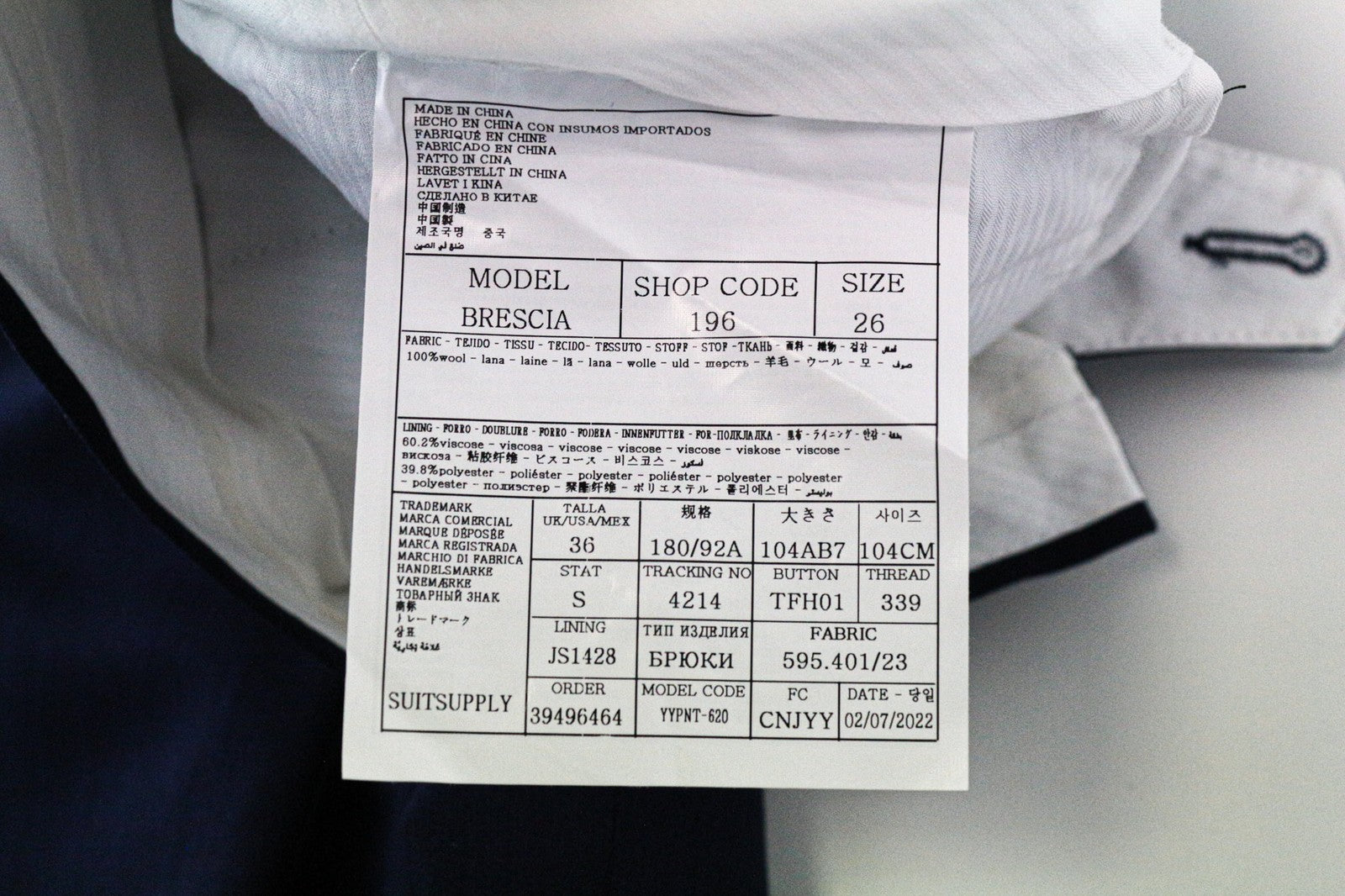 SUITSUPPLY Brescia Men's Trousers UK36S Blue Wool Pleated Front Formal Pants