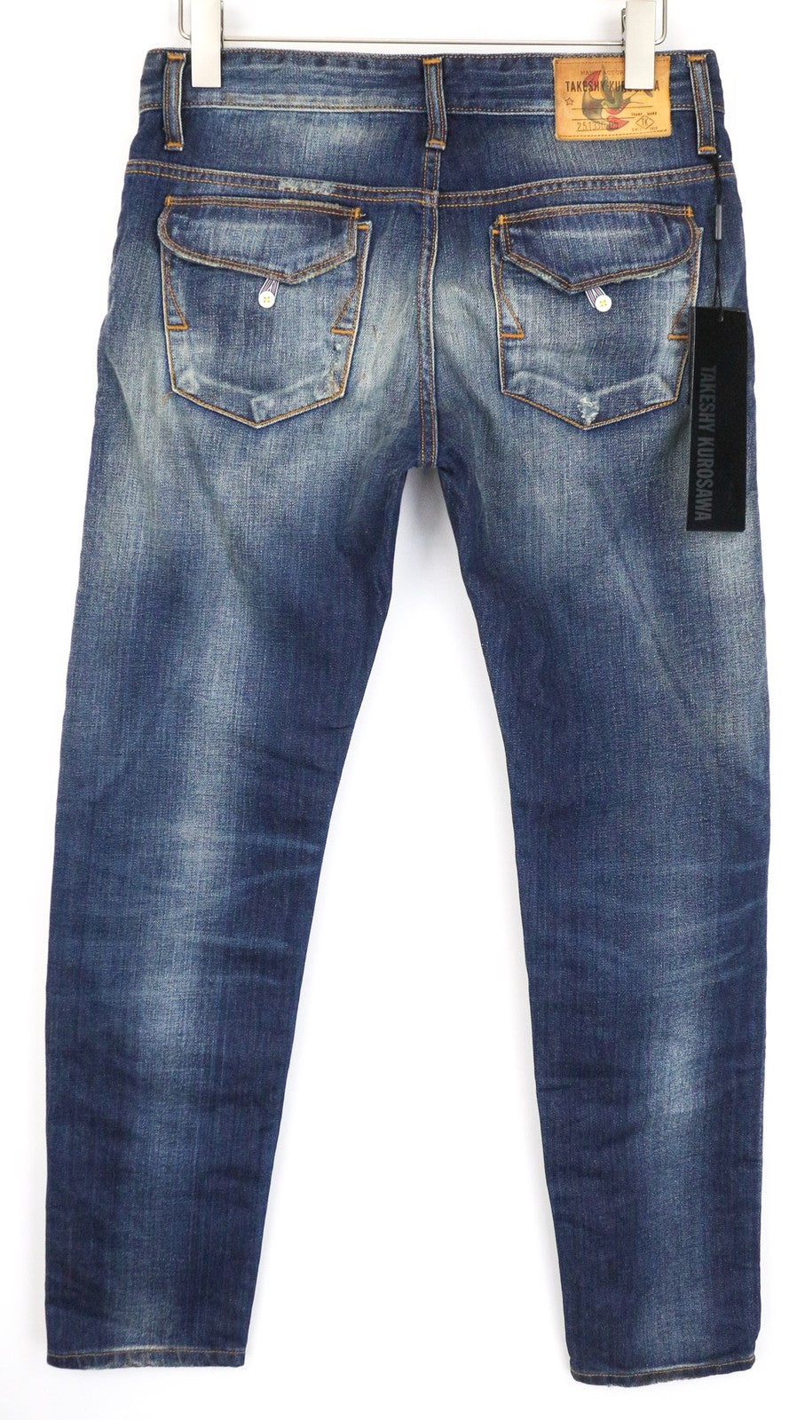 TAKESHY KUROSAWA Men's Jeans W32 Blue Cotton Aged Distressed Worn Style Wash
