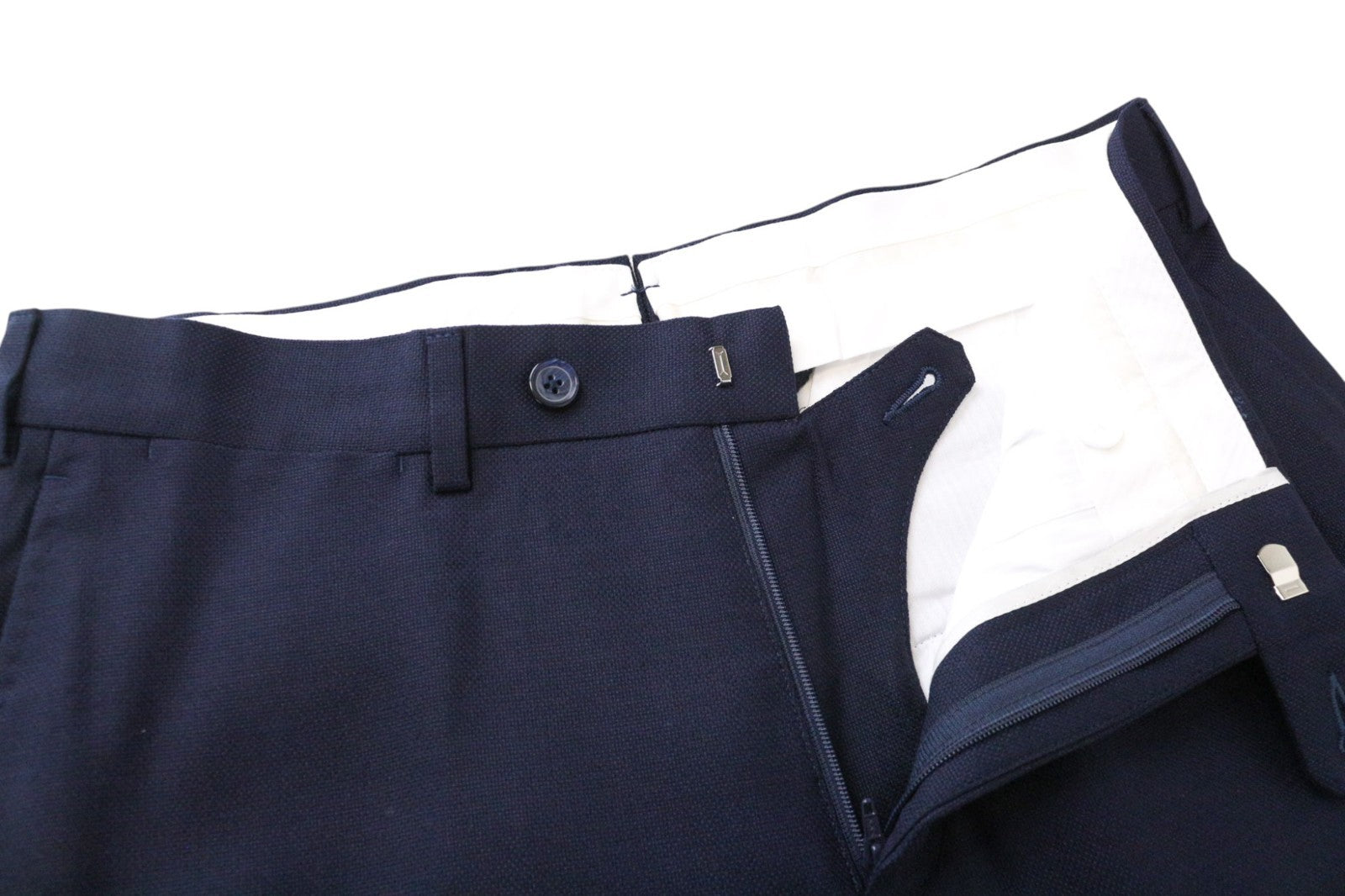 SUITSUPPLY Brescia Men's Trousers UK36R Navy Slim Stretch Flat-Front Wool