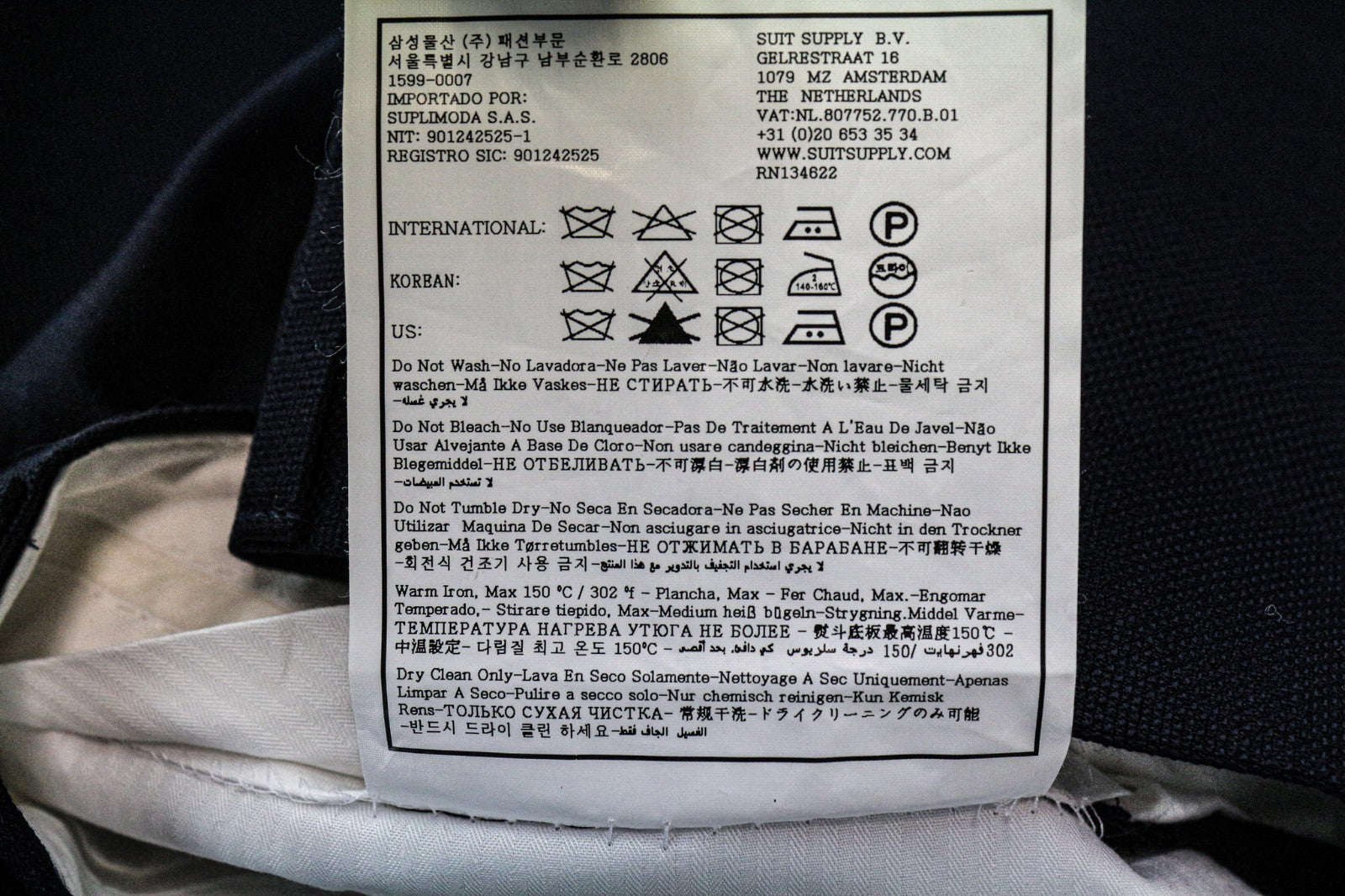 SUITSUPPLY Brescia Men's Trousers UK36R Navy Slim Stretch Flat-Front Wool