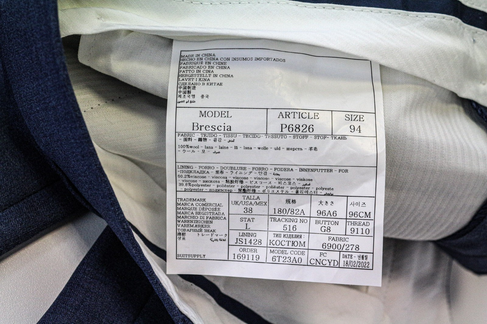 SUITSUPPLY Brescia Men's Trousers UK38L Mid Blue Slim Wool Melange Flat-Front