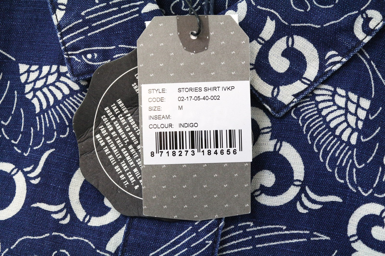 DENHAM Stories moteriški marškinėliai M, indigo mėlyni, dažyta medvilninė lininė medžiaga, jūrinis raštas 