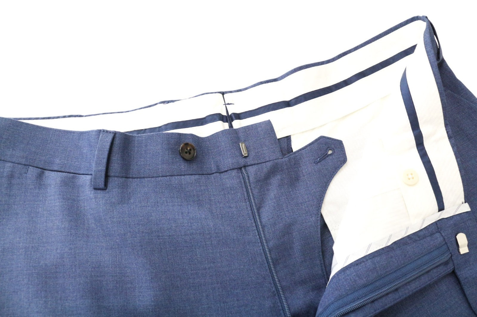 SUITSUPPLY Brescia Men's Trousers UK42R Blue Pure Wool Pleated Front Classic