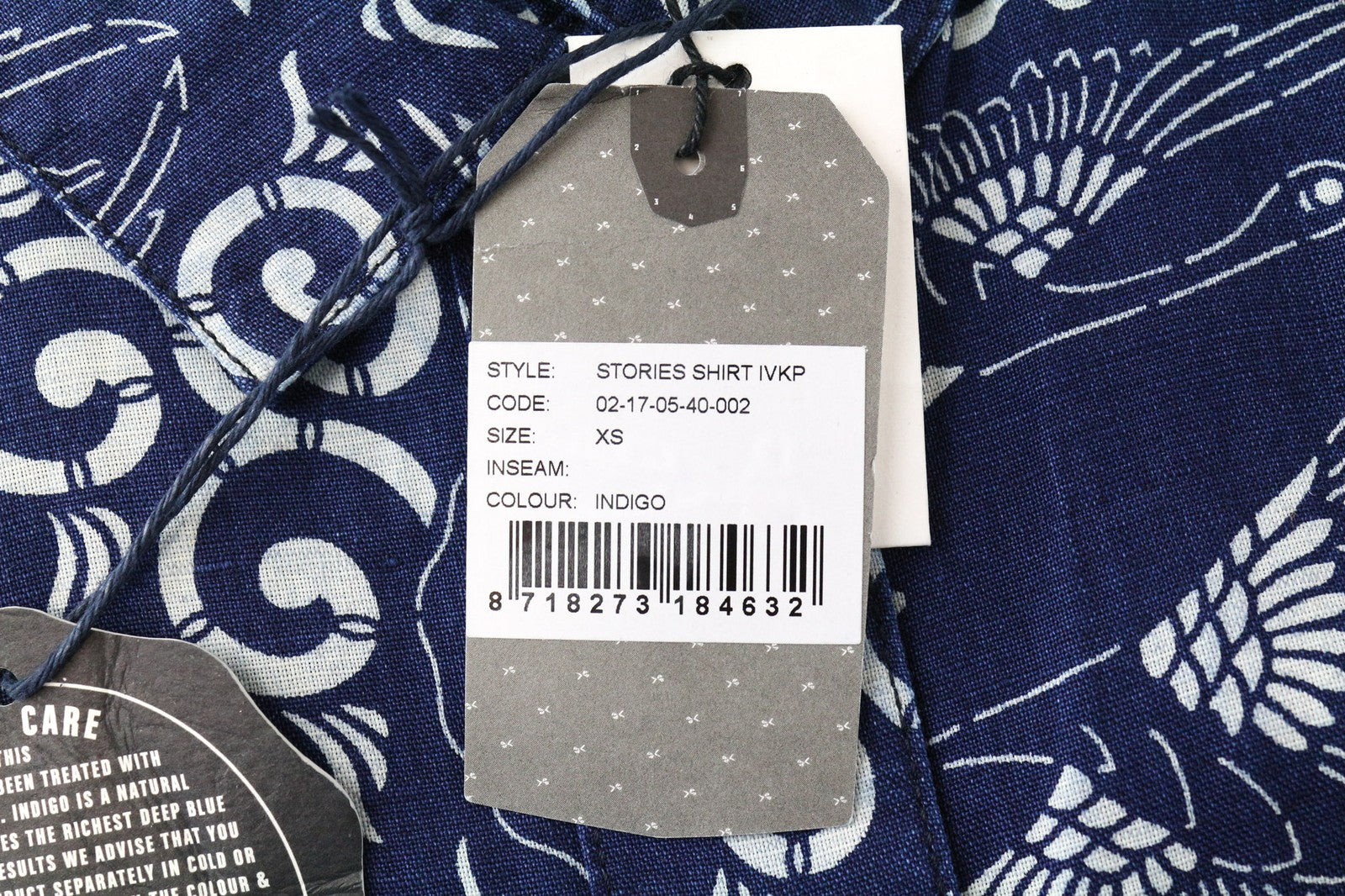 DENHAM Stories moteriški marškinėliai XS dydžio mėlyni medvilniniai lininiai rytietiško rašto marškinėliai su sagomis 