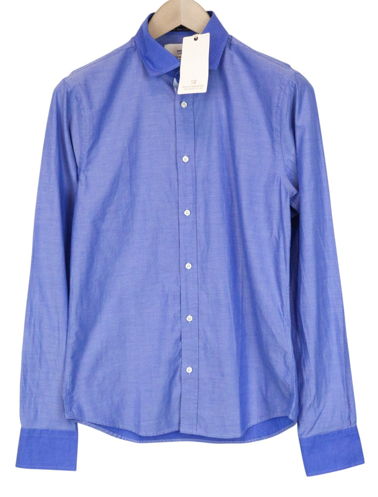 SCOTCH &amp; SODA Ams Couture vyriški marškinėliai S Slim mėlyni medvilniniai ilgomis rankovėmis su sagomis