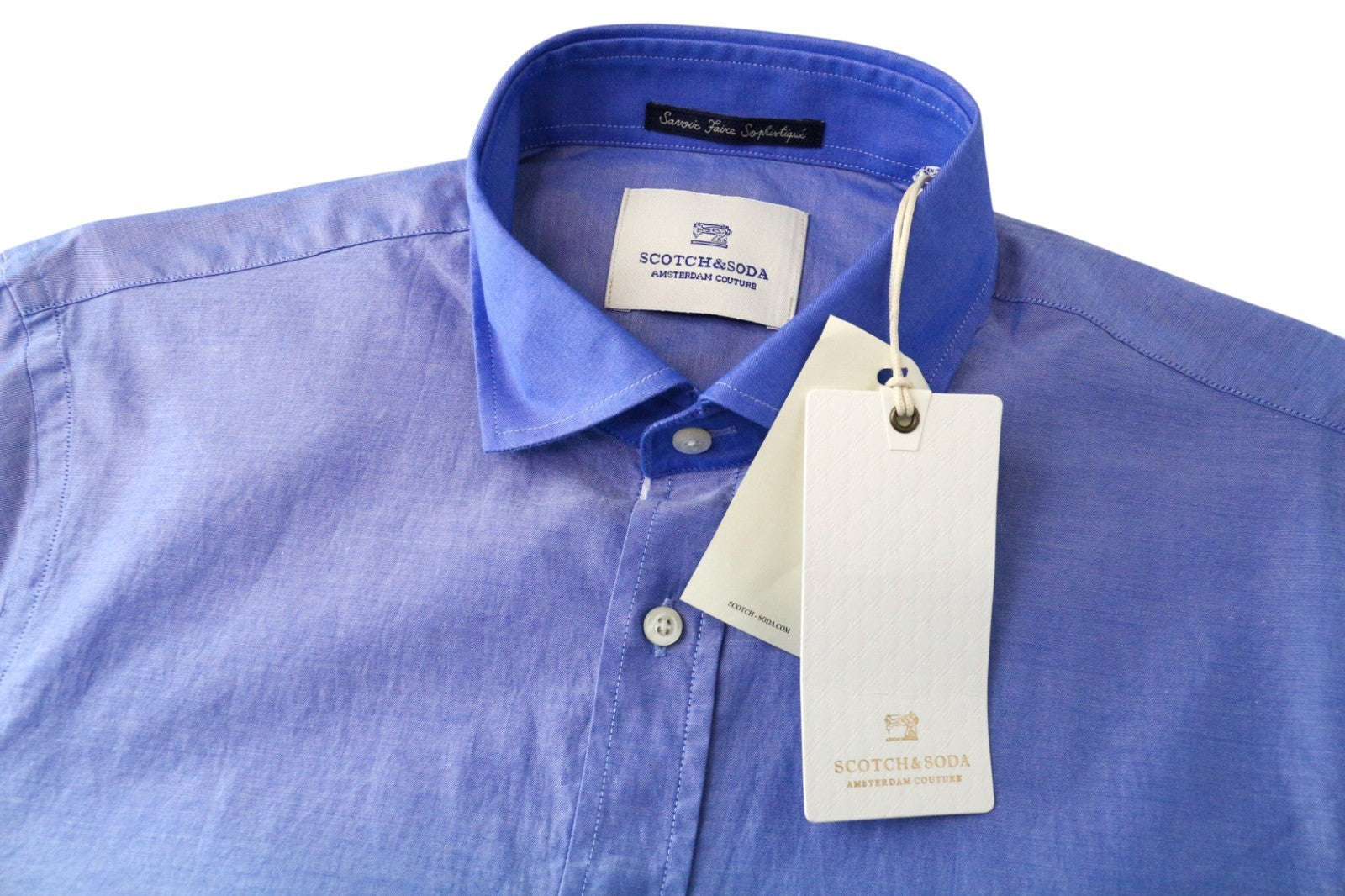 SCOTCH &amp; SODA Ams Couture vyriški marškinėliai S Slim mėlyni medvilniniai ilgomis rankovėmis su sagomis