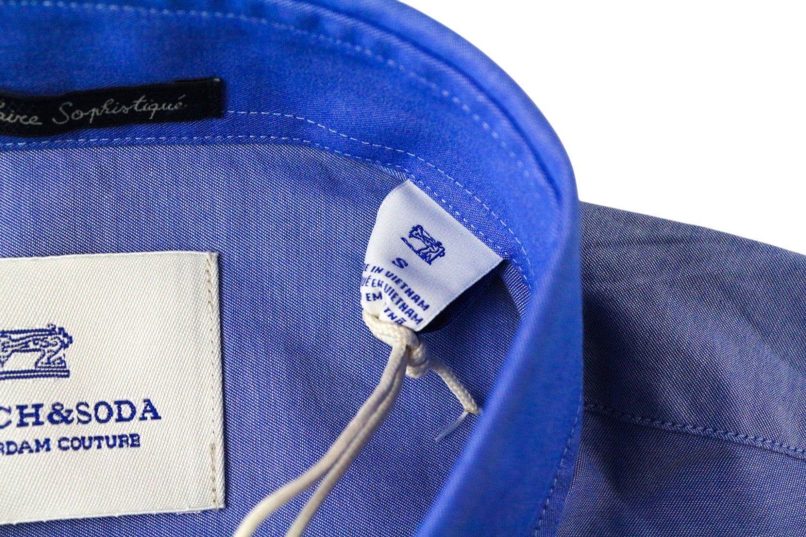 SCOTCH &amp; SODA Ams Couture vyriški marškinėliai S Slim mėlyni medvilniniai ilgomis rankovėmis su sagomis