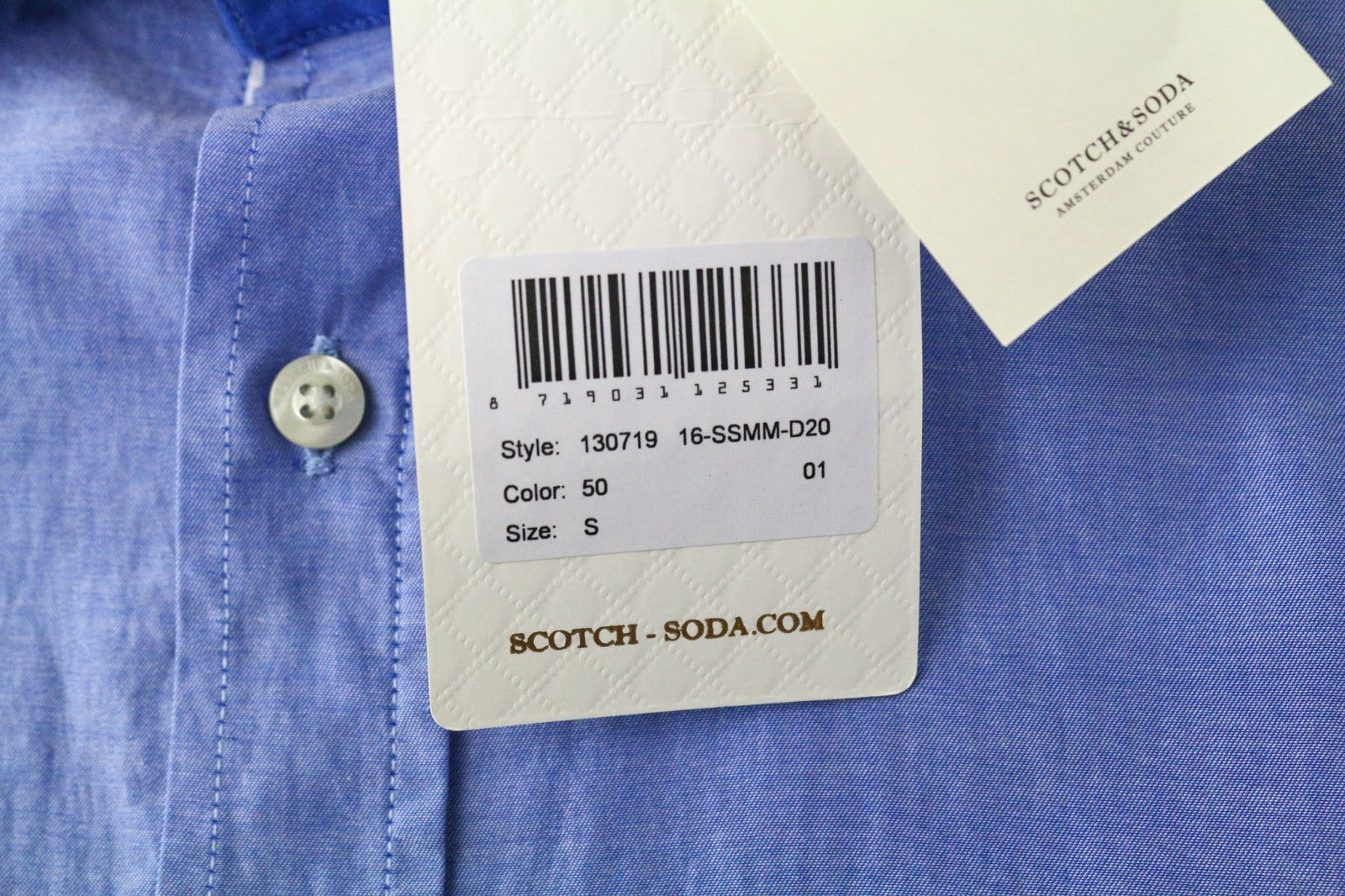 SCOTCH &amp; SODA Ams Couture vyriški marškinėliai S Slim mėlyni medvilniniai ilgomis rankovėmis su sagomis