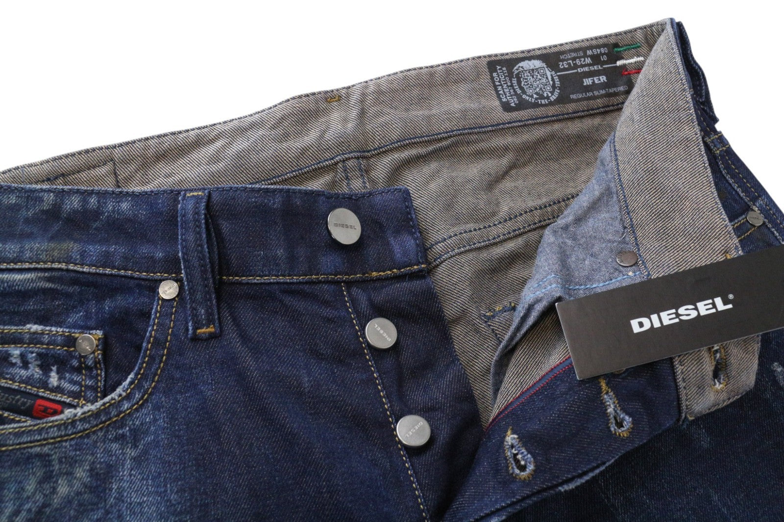 DIESEL Jifer 084SW vyriški džinsai W29/L32 mėlyni, siaurėjantys, ploni, tamprūs, dirbtinio audinio 