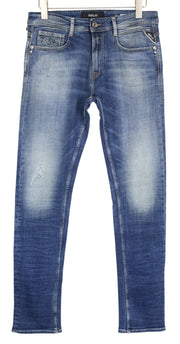 REPLAY Rob vyriški džinsai W30/L34 mėlyni, siaurėjantys, tiesūs, tamprūs, skalbti 