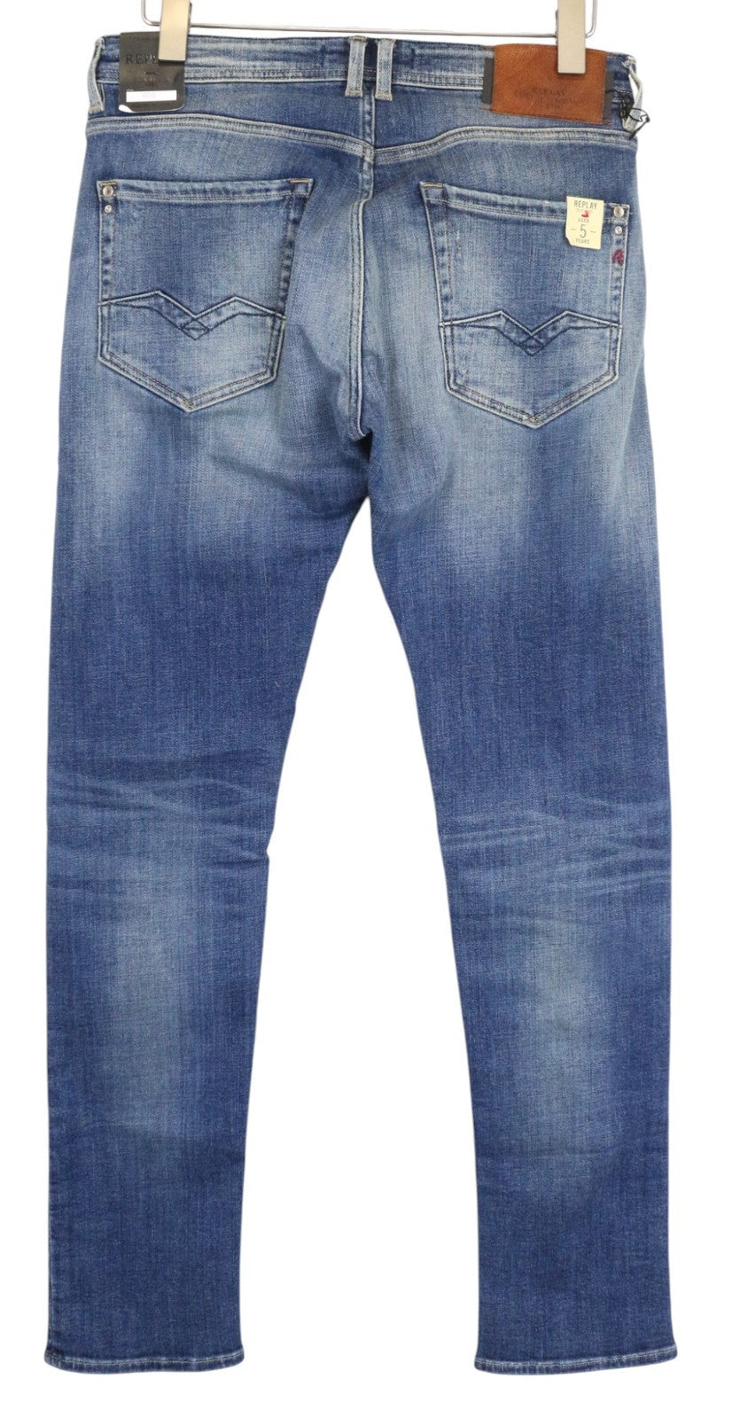 REPLAY Rob vyriški džinsai W30/L34 mėlyni, siaurėjantys, tiesūs, tamprūs, skalbti 