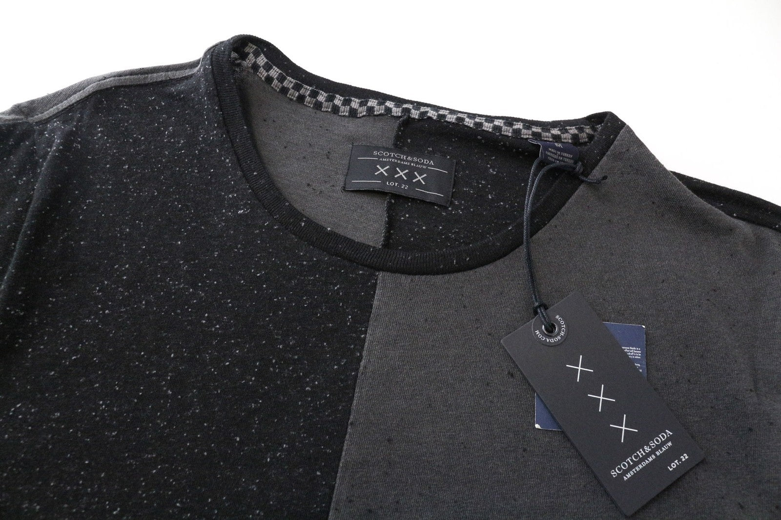 SCOTCH & SODA Men's T-Shirt M Black Cotton Crew Neck Colour Block Pattern