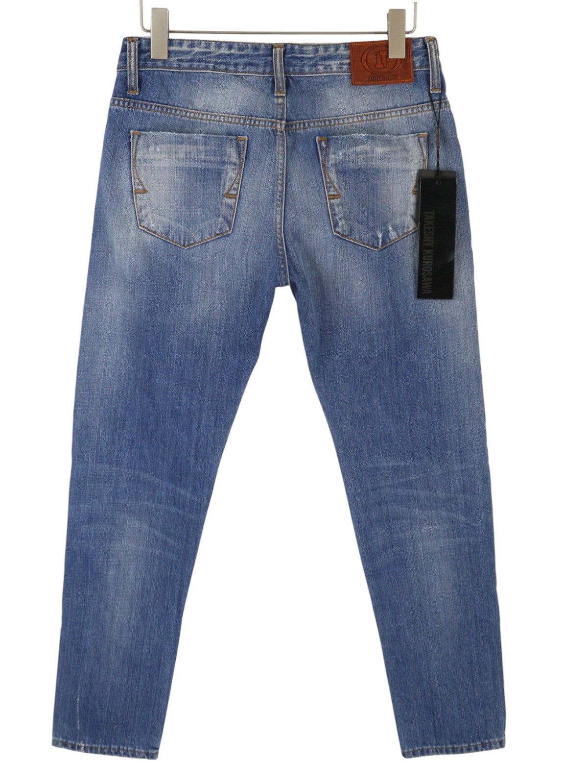 TAKESHY KUROSAWA Men's Jeans W34 Blue Whiskered Distressed Slim Fit