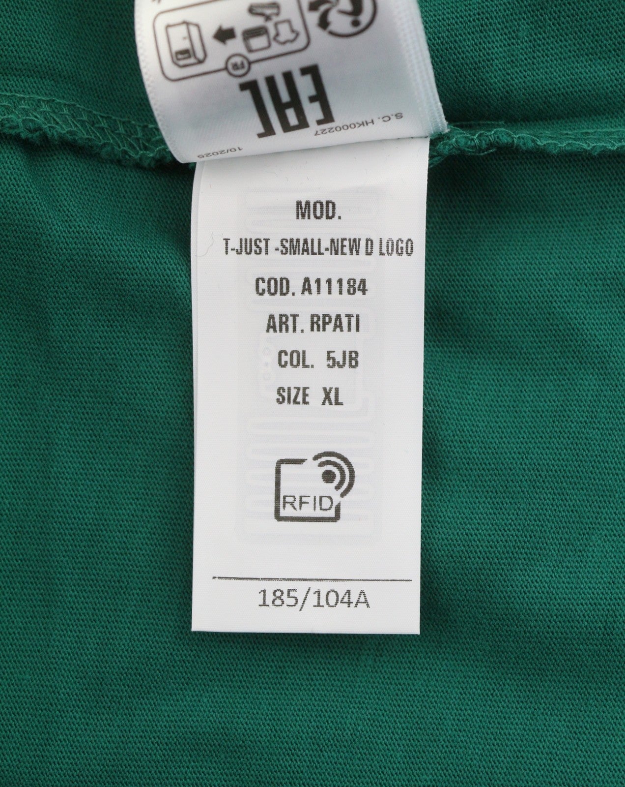 DIESEL T-Just-Small-New D Logo Men T-Shirt XL Green Cotton Tricot Short Sleeve