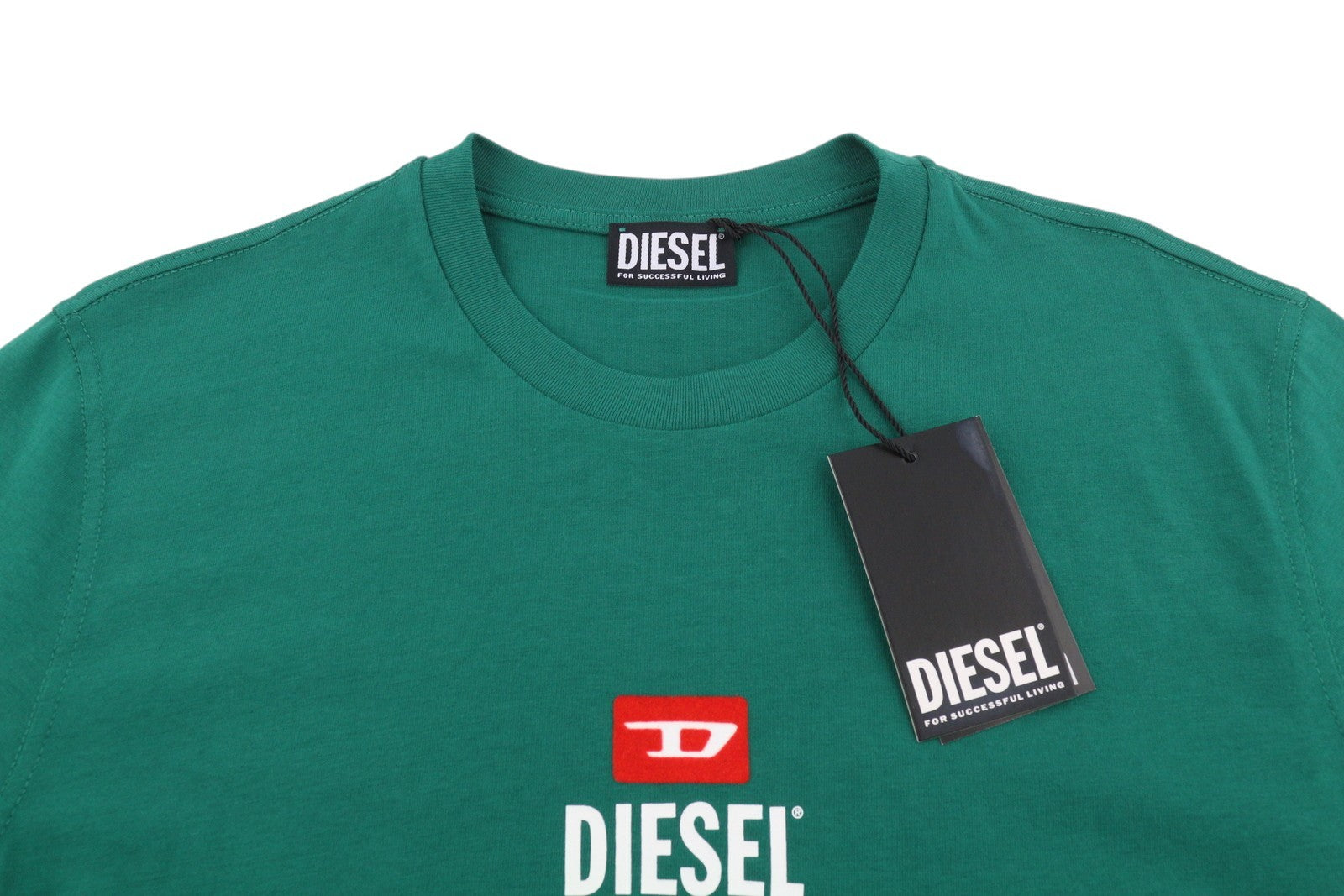 DIESEL T-Just-Small-New D Logo Men T-Shirt XL Green Cotton Tricot Short Sleeve