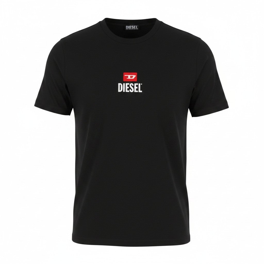 DIESEL T-Just-Small-New D Logo Men T-Shirt 3XL Black Cotton Tricot Short Sleeve