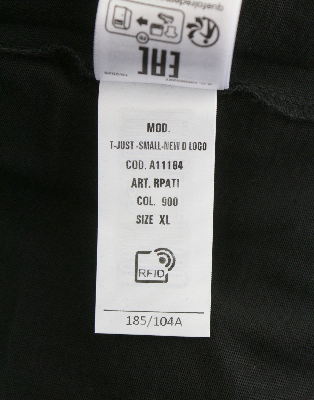 DIESEL T-Just-Small-New D Logo Men T-Shirt XL Black Cotton Tricot Short Sleeve