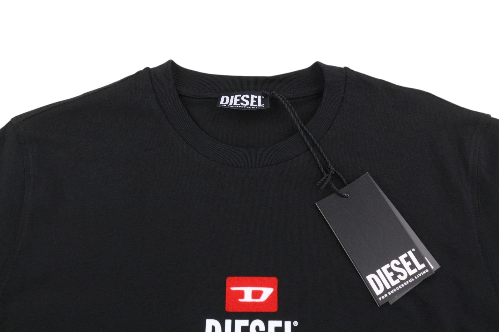 DIESEL T-Just-Small-New D Logo Men T-Shirt L Black Cotton Tricot Short Sleeve
