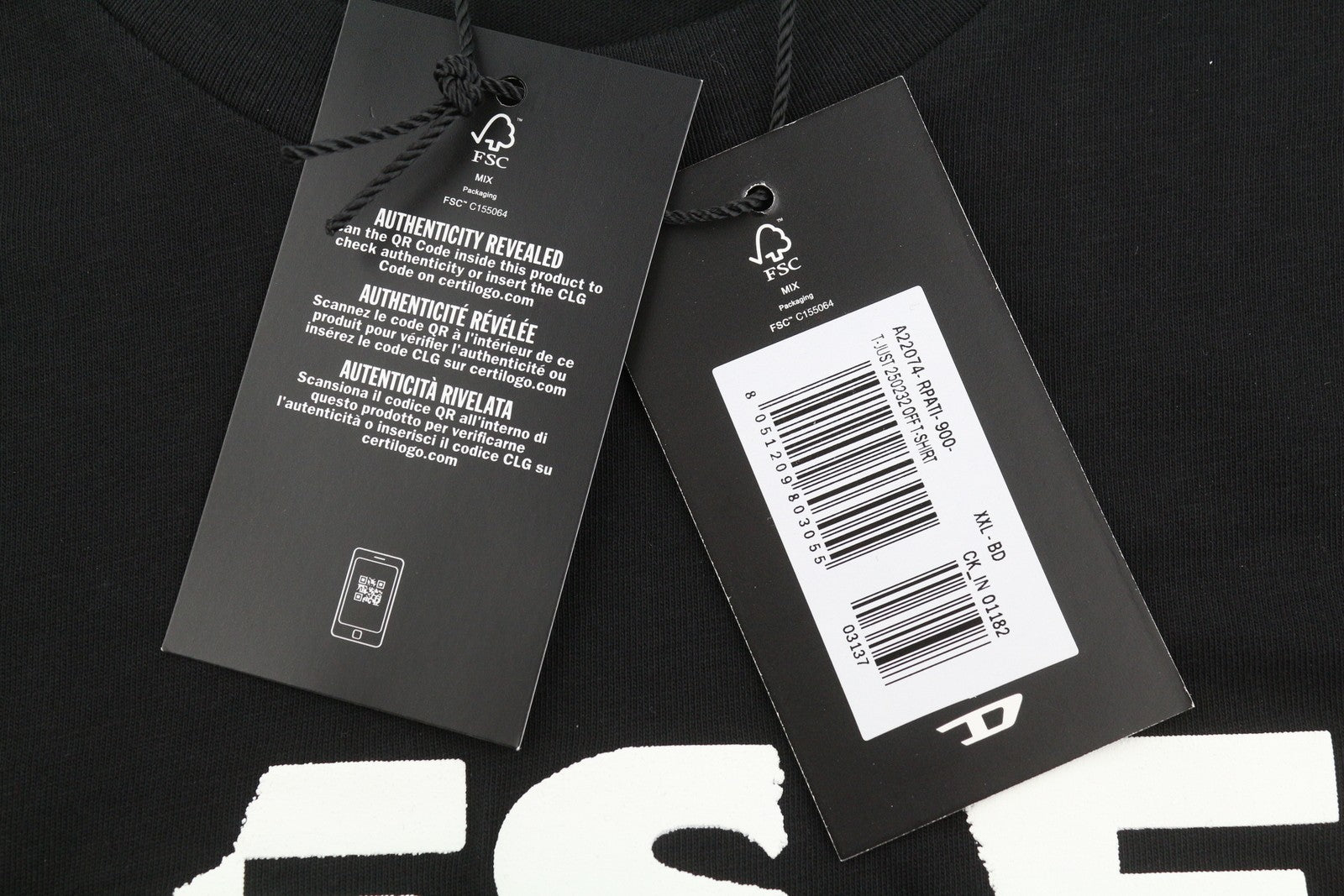 DIESEL T-Just 250232 Off Men T-Shirt 2XL Black Cotton Tricot Short Sleeve