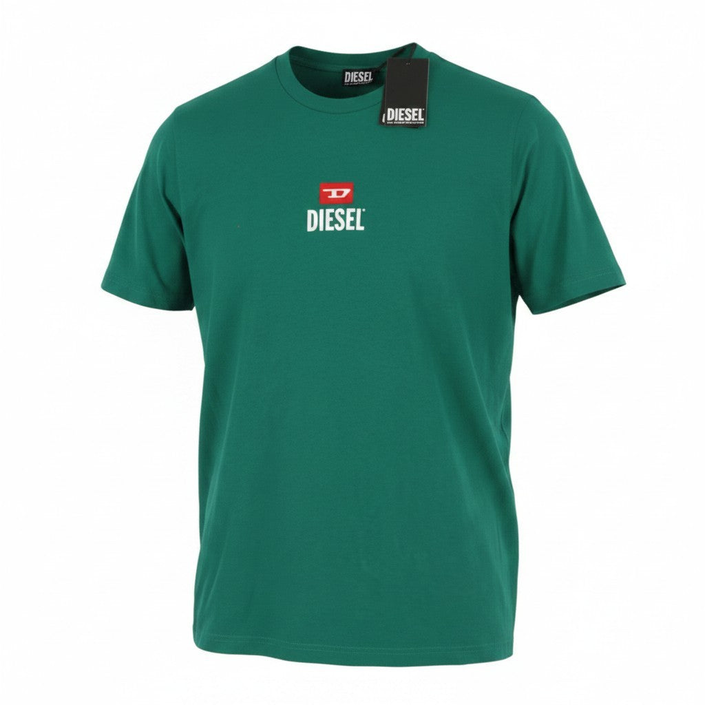 DIESEL T-Just-Small-New D Logo Men T-Shirt M Green Cotton Tricot Short Sleeve