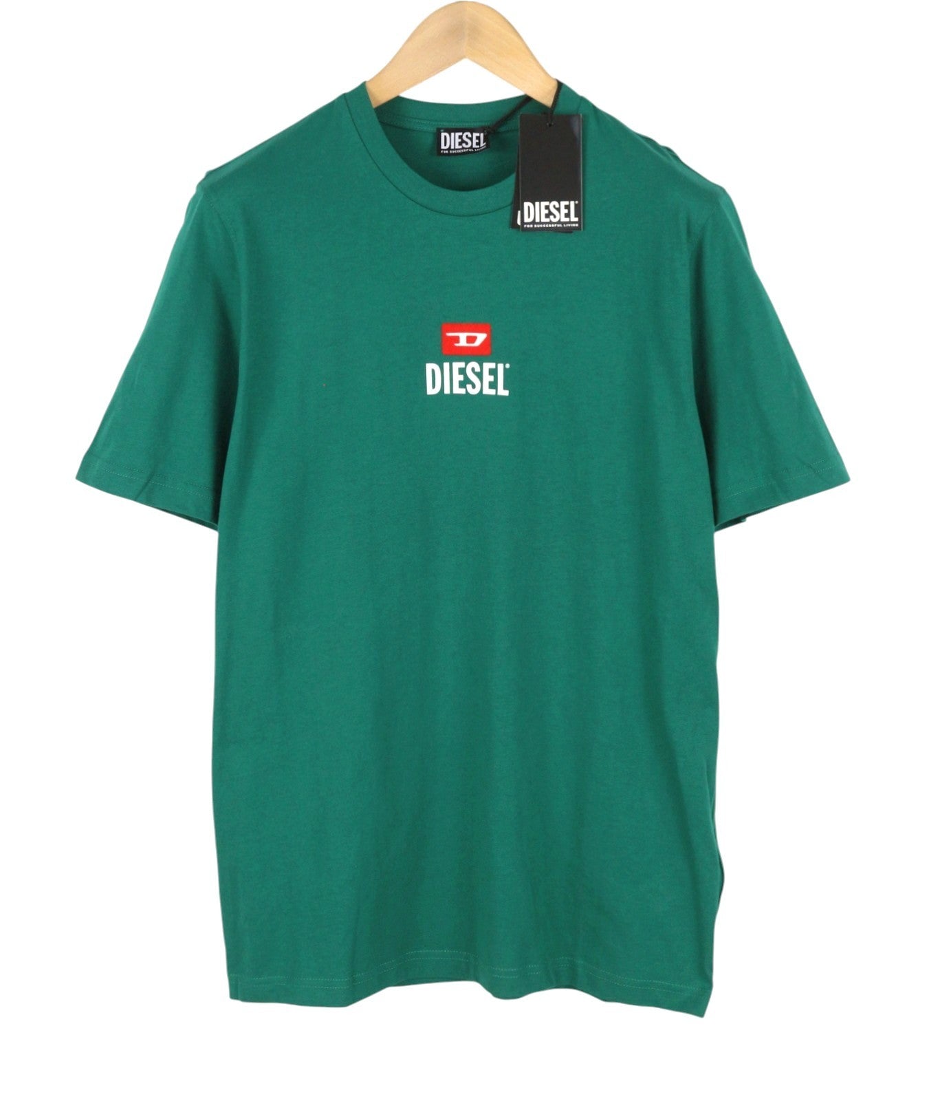 DIESEL T-Just-Small-New D Logo Men T-Shirt M Green Cotton Tricot Short Sleeve