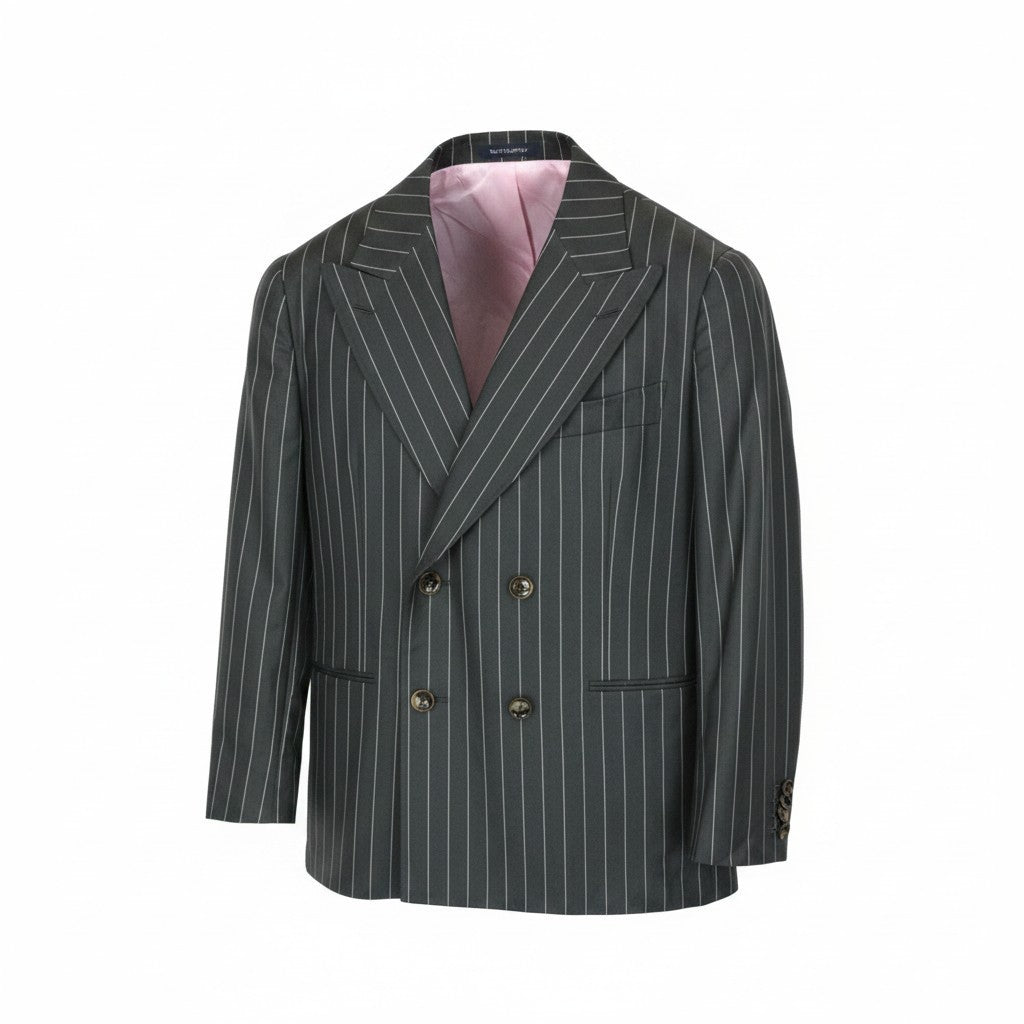 SUITSUPPLY La Spalla Women Blazer UK36S Green Wool Silk Striped Double-Breasted