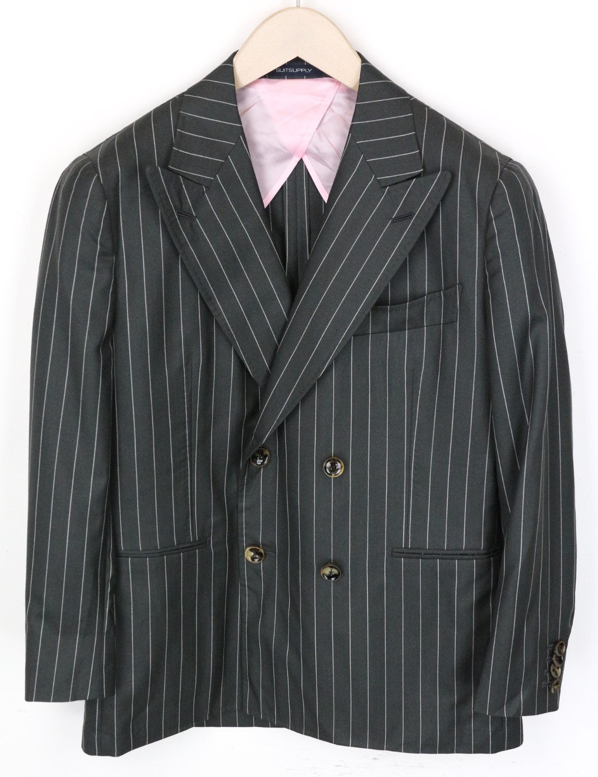 SUITSUPPLY La Spalla Women Blazer UK36S Green Wool Silk Striped Double-Breasted