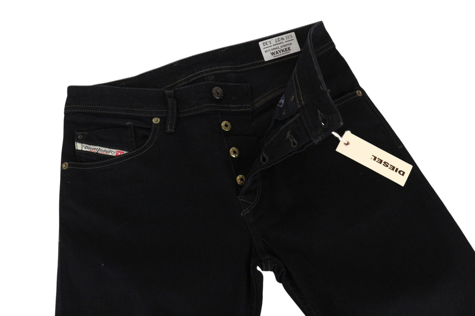 DIESEL Waykee 0886Z Men Jeans W27/L32 Boys Straight Fit Black Cotton Stretch