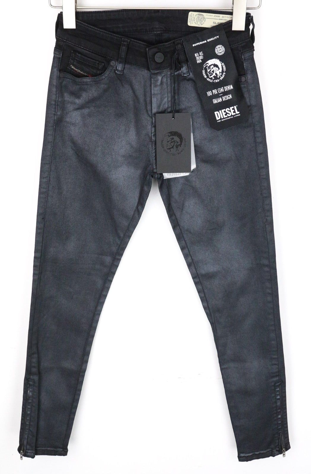DIESEL Slandy-Zip 069GF Women Jeans W25/L30 Super Skinny Grey Stretch Coated