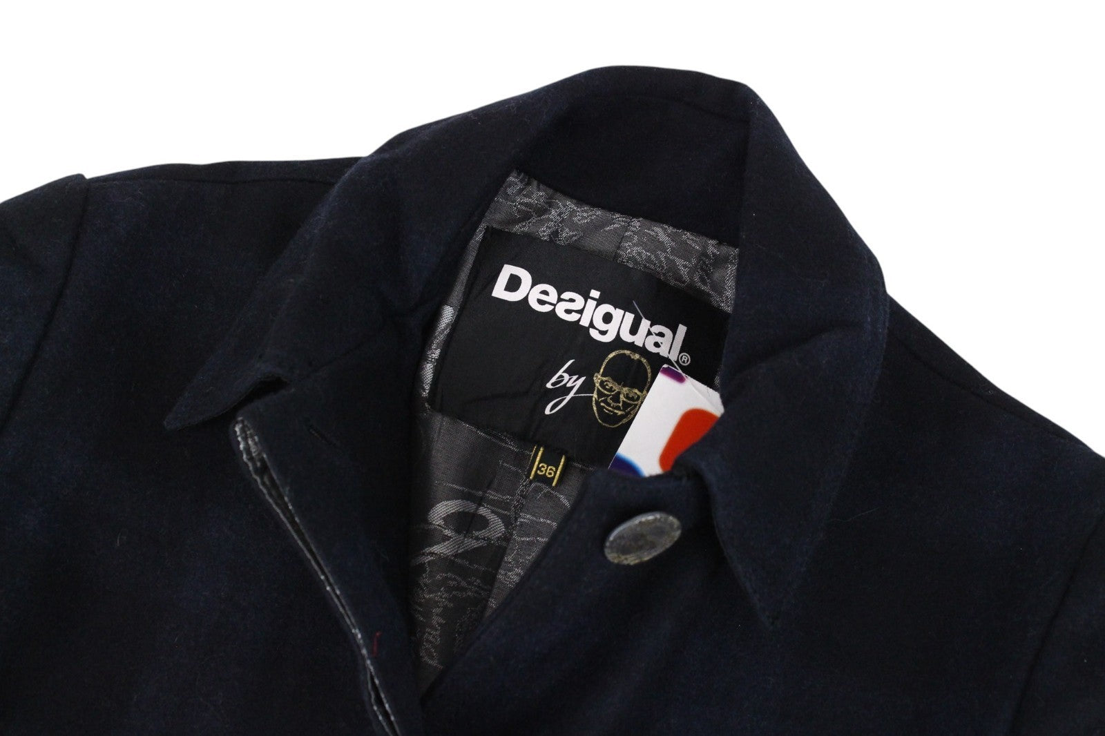 DESIGUAL Snowrobot Women Coat 36 Blue Wool Cotton Blend Checked Collared