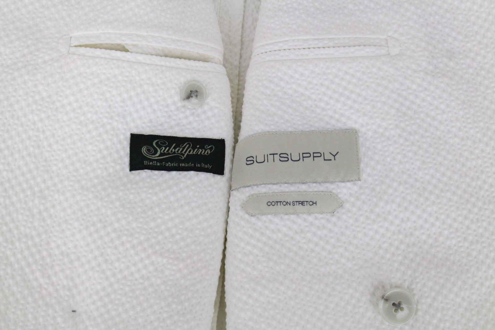 SUITSUPPLY Havana Men Suit UK38R Two-Row White 2-Piece Slim Cotton Stretch