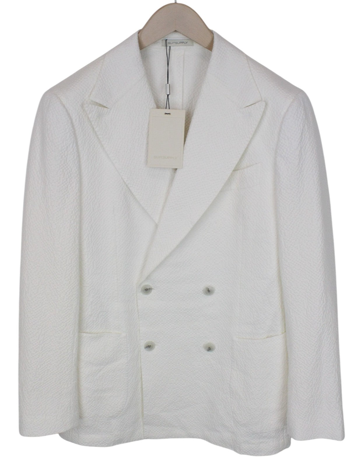 SUITSUPPLY Havana Men Suit UK38R Two-Row White 2-Piece Slim Cotton Stretch