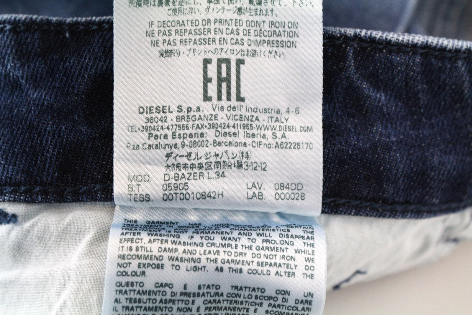 DIESEL D-Bazer 084DD Men Jeans W29/L34 Blue Stretch Tapered Cut Distressed