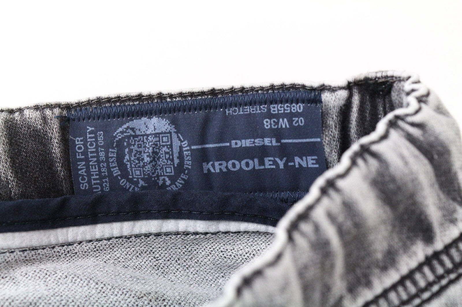DIESEL Krooley-NE 0855B Men Jeans W38 Jogg Sweat Grey Stretch Slim Carrot Fit