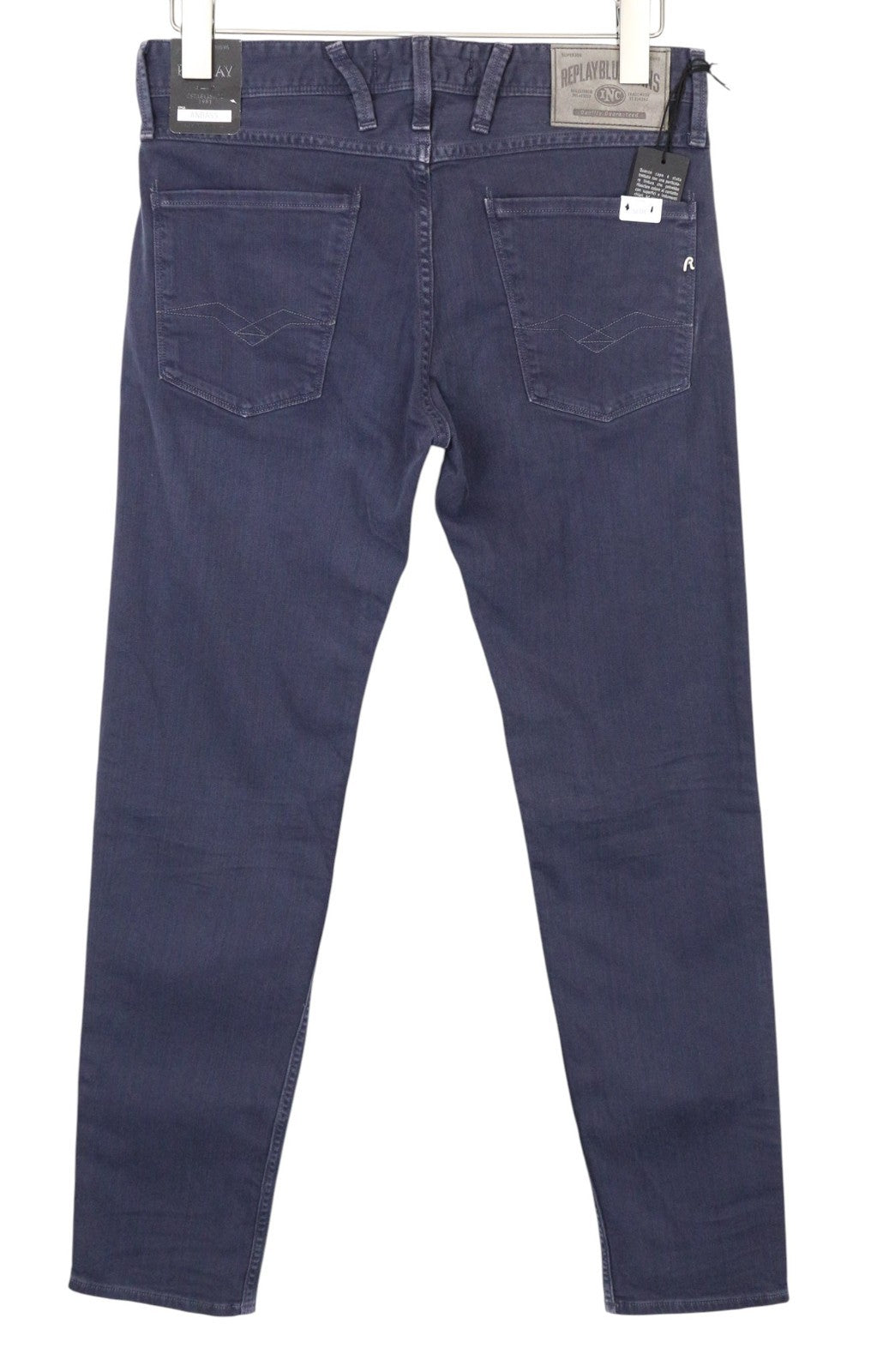 REPLAY Anbass Men Jeans W30/L34 Purple Stretch Denim Zip-Fly Slim Fitted Classic