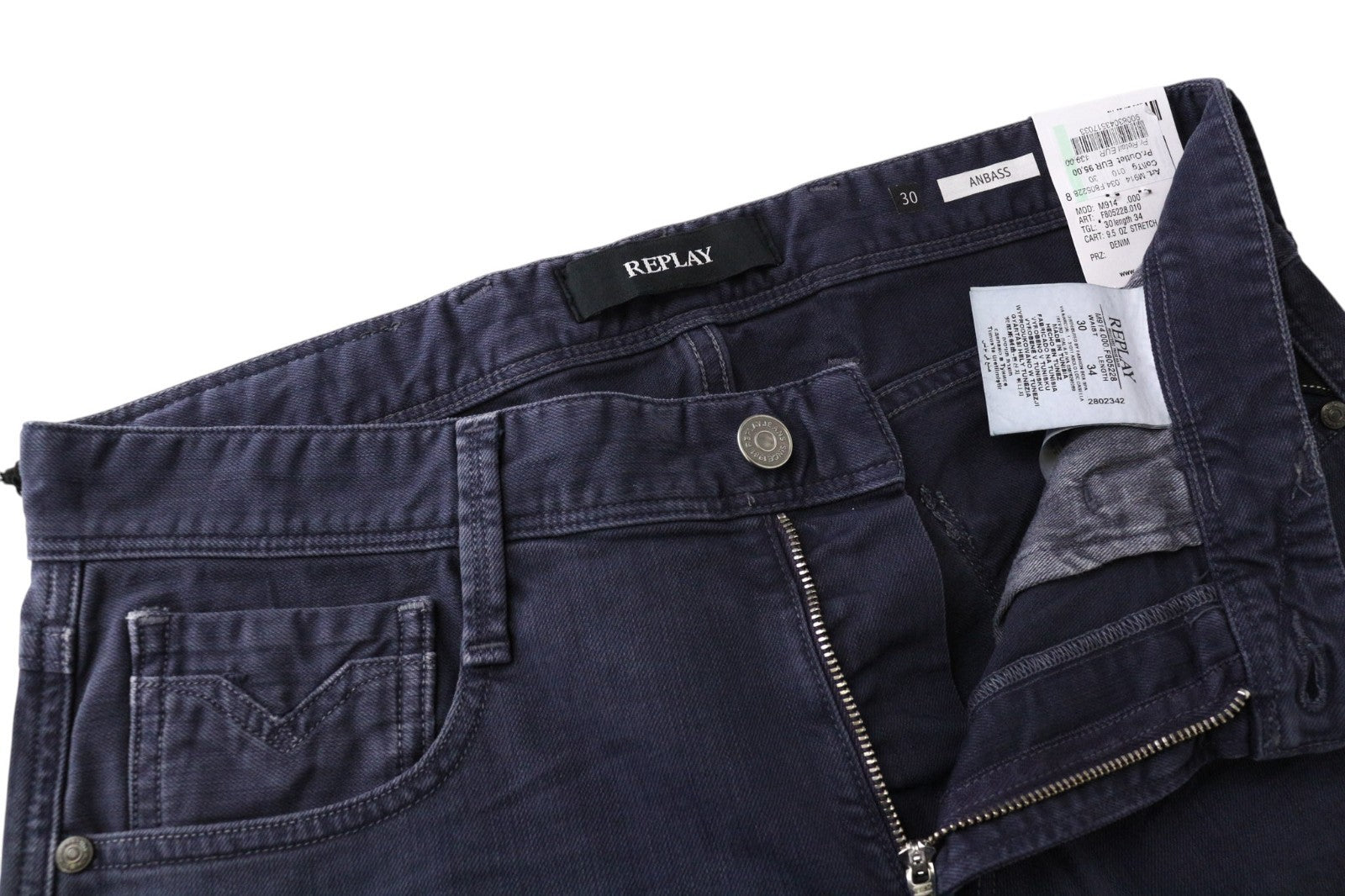REPLAY Anbass Men Jeans W30/L34 Purple Stretch Denim Zip-Fly Slim Fitted Classic
