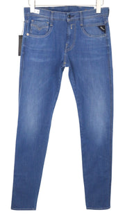REPLAY Anbass Men Jeans W29/L34 Mid Blue Stretch Slim Fit Hyperflex+ Zippered