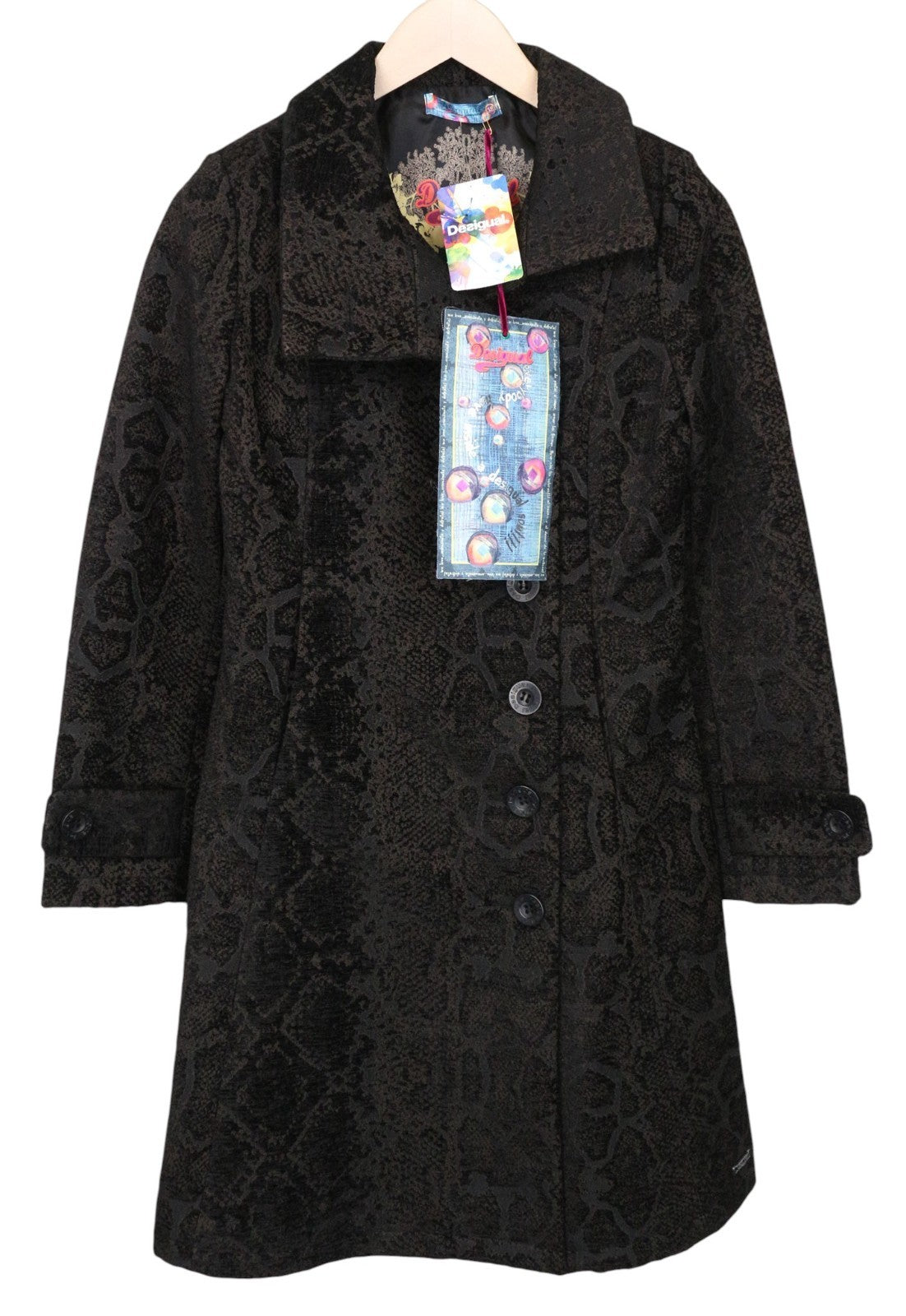 DESIGUAL Etro Women Coat EU38 M Brown Animal Print Jacquard Designer Lined