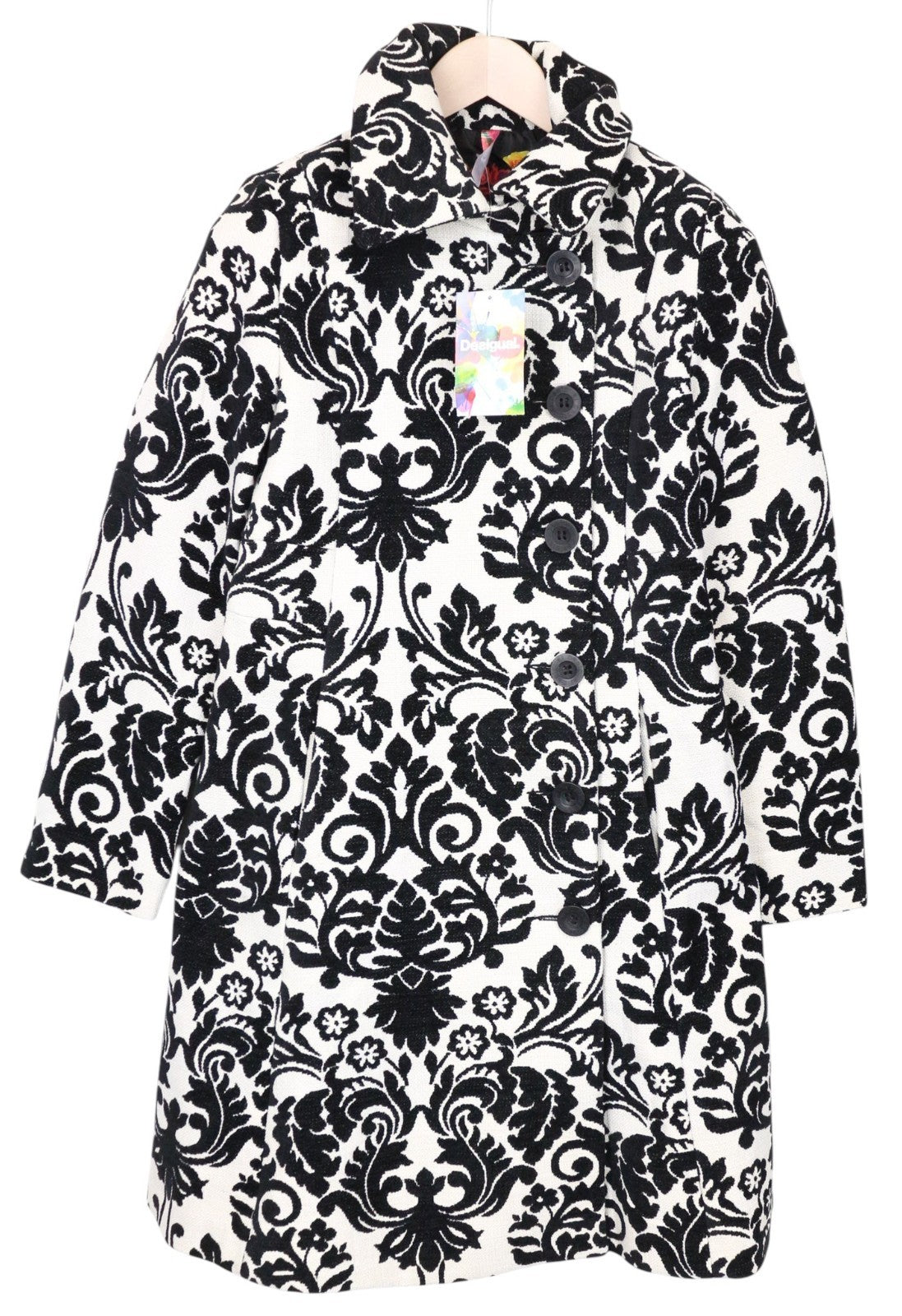 DESIGUAL White Women Coat EU38 Beige Baroque Velvet Jacquard Cotton Mix Lined
