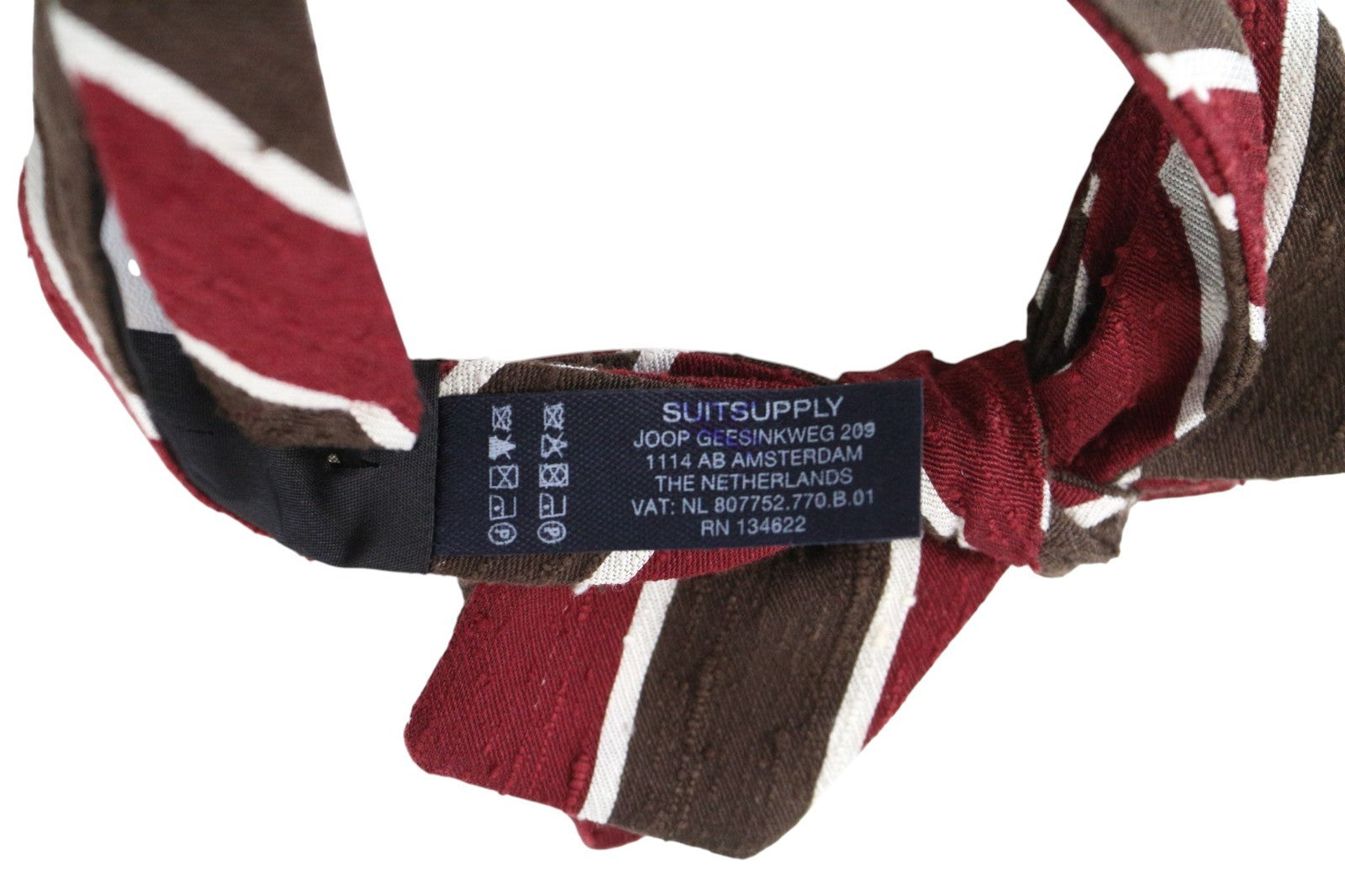 SUITSUPPLY Men Tie 93 x 7.4 cm Brown Striped Formal Butterfly Pure Silk Bow